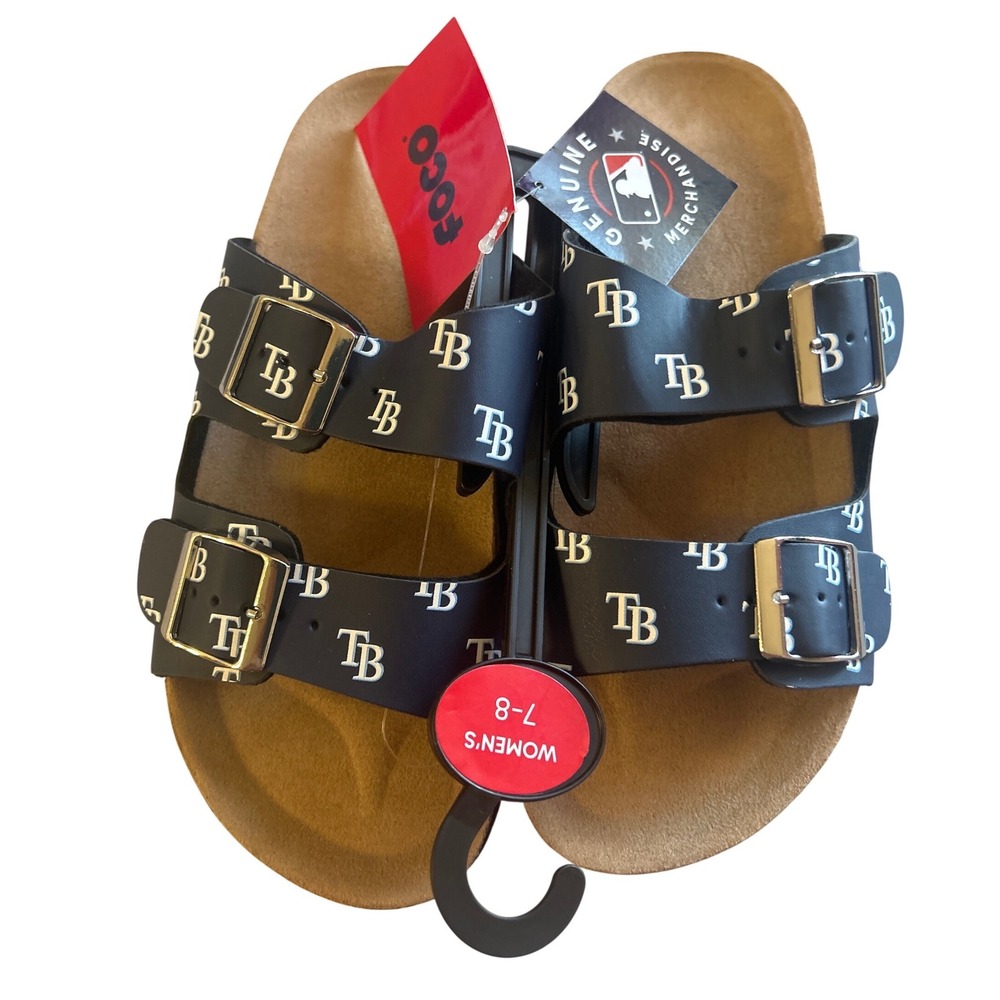 FOCO Tampa Bay Rays MLB Womens Slide Sandals Navy Blue Double Strap Size 7-8 NEW